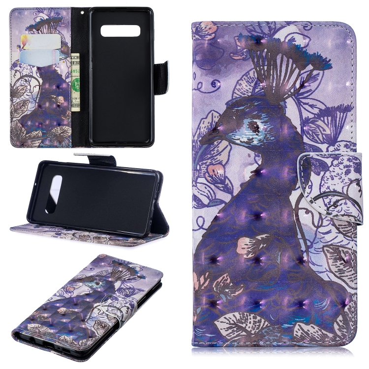 

3D Colored Drawing Pattern Horizontal Flip Leather Case for Galaxy S10 Plus, with Holder & Card Slots & Wallet(Peacock)