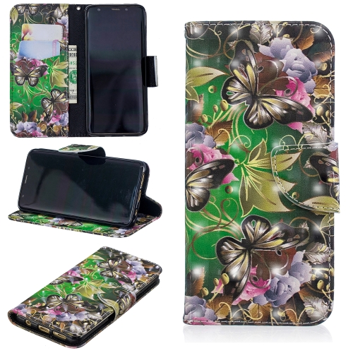 

3D Colored Drawing Pattern Horizontal Flip Leather Case for Samsung Galaxy S9, with Holder & Card Slots & Wallet(Green Butterfly)