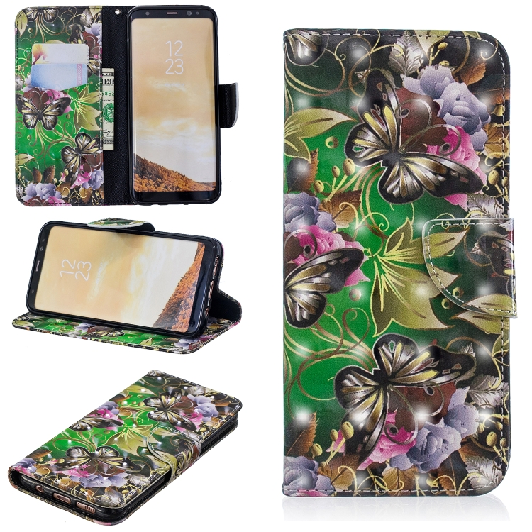 

3D Colored Drawing Pattern Horizontal Flip Leather Case for Galaxy S8 Plus, with Holder & Card Slots & Wallet(Green Butterfly)