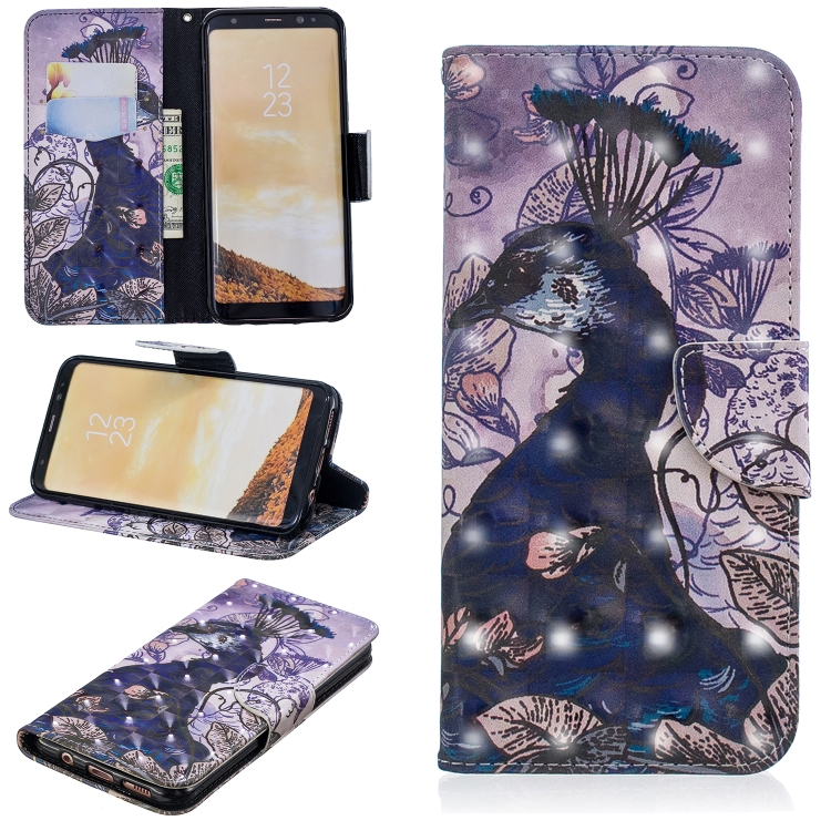 

3D Colored Drawing Pattern Horizontal Flip Leather Case for Galaxy S8 Plus, with Holder & Card Slots & Wallet(Peacock)
