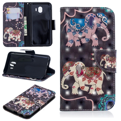 

3D Colored Drawing Pattern Horizontal Flip Leather Case for Galaxy J4, with Holder & Card Slots & Wallet(Two Elephants)