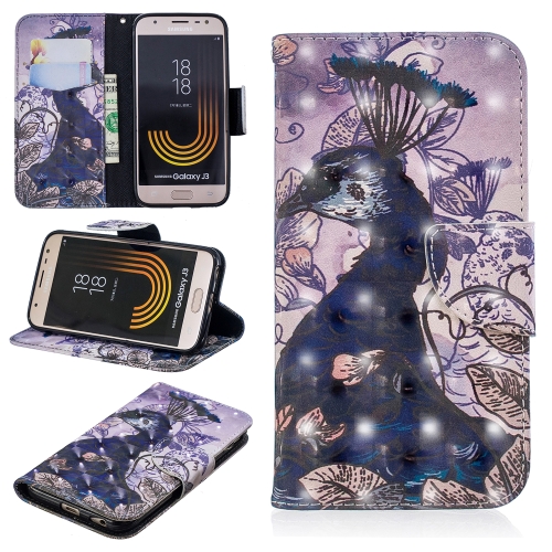 

3D Colored Drawing Pattern Horizontal Flip Leather Case for Galaxy J330, with Holder & Card Slots & Wallet(Peacock)