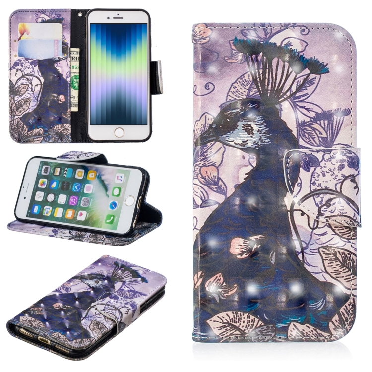 

3D Colored Drawing Pattern Horizontal Flip Leather Case for iPhone 7&8, with Holder & Card Slots & Wallet(Peacock)