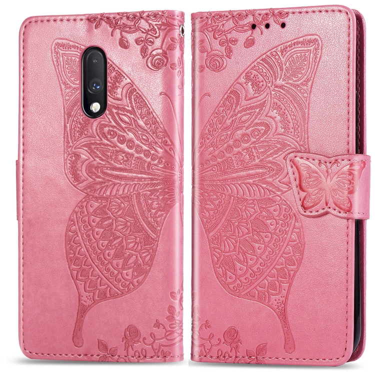 

Butterfly Love Flowers Embossing Horizontal Flip Leather Case For One Plus 7 with Holder & Card Slots & Wallet & Lanyard(Pink)