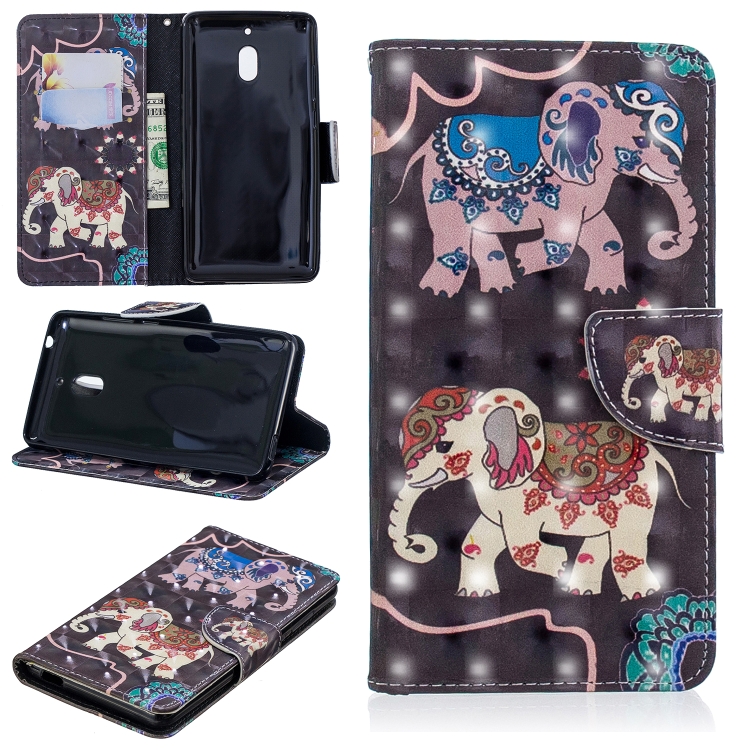 

3D Colored Drawing Pattern Horizontal Flip Leather Case for Nokia 2.1, with Holder & Card Slots & Wallet(Two Elephants)
