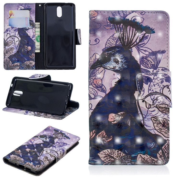 

3D Colored Drawing Pattern Horizontal Flip Leather Case for Nokia 3.1, with Holder & Card Slots & Wallet(Peacock)