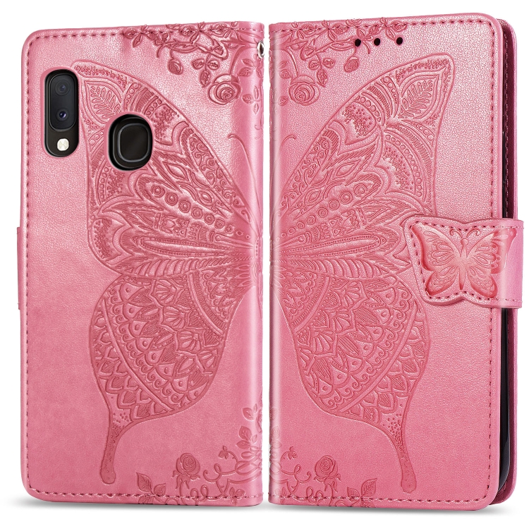 

For Galaxy A20e Butterfly Love Flowers Embossing Horizontal Flip Leather Case with Holder & Card Slots & Wallet & Lanyard(Pink)
