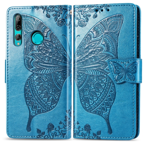 

Butterfly Love Flowers Embossing Horizontal Flip Leather Case for Huawei Y9 Prime (2019), with Holder & Card Slots & Wallet & Lanyard(Blue)