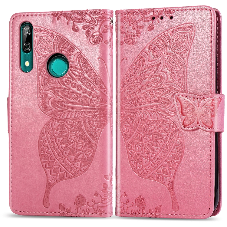 

Butterfly Love Flowers Embossing Horizontal Flip Leather Case For Huawei P Smart Z with Holder & Card Slots & Wallet & Lanyard(Pink)