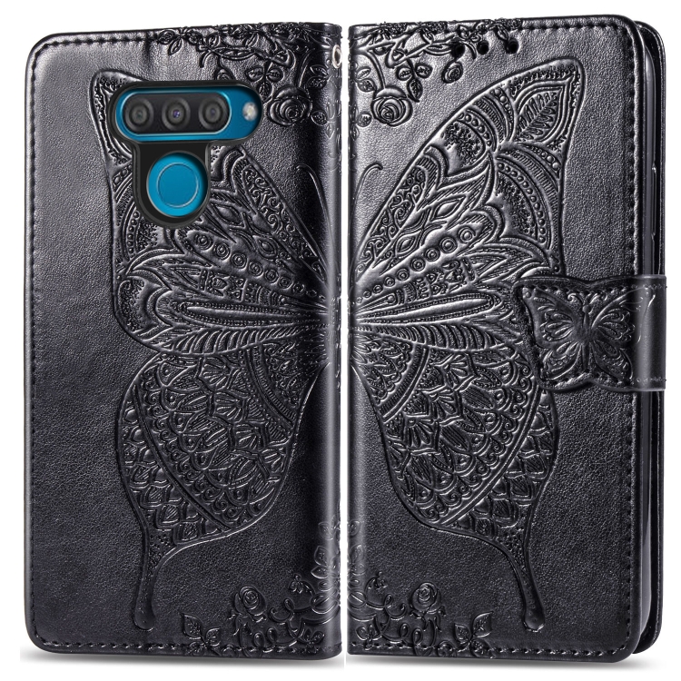 

Butterfly Love Flowers Embossing Horizontal Flip Leather Case for LG Q60 , with Holder & Card Slots & Wallet & Lanyard(Black)