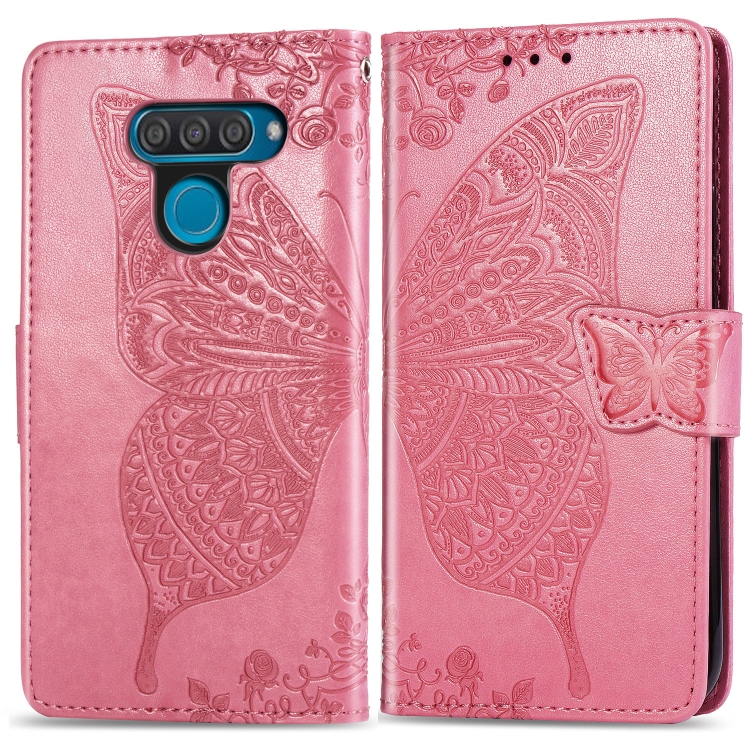 

Butterfly Love Flowers Embossing Horizontal Flip Leather Case for LG Q60 , with Holder & Card Slots & Wallet & Lanyard(Pink)