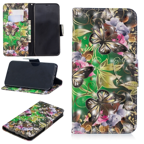 

3D Colored Drawing Pattern Horizontal Flip Leather Case for Xiaomi Poco F1, with Holder & Card Slots & Wallet(Green Butterfly)