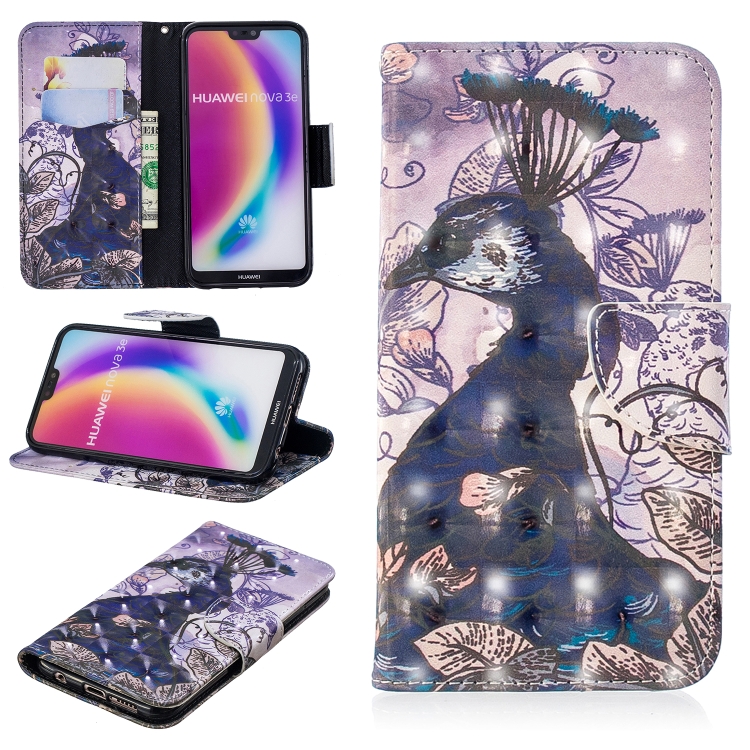 

3D Colored Drawing Pattern Horizontal Flip Leather Case for Huawei P20 Lite, with Holder & Card Slots & Wallet(Peacock)