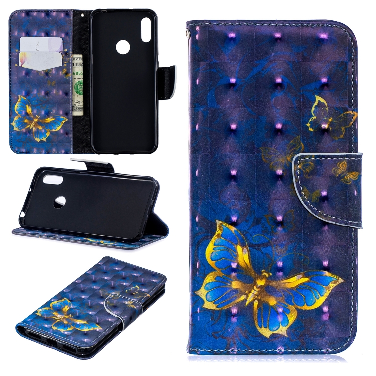 

3D Colored Drawing Pattern Horizontal Flip Leather Case for Huawei Y6 / Y6 Pro, with Holder & Card Slots & Wallet(Butterfly)