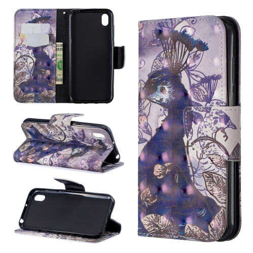 

3D Colored Drawing Pattern Horizontal Flip Leather Case for Huawei Y7 / Y7 Prime, with Holder & Card Slots & Wallet(Peacock)