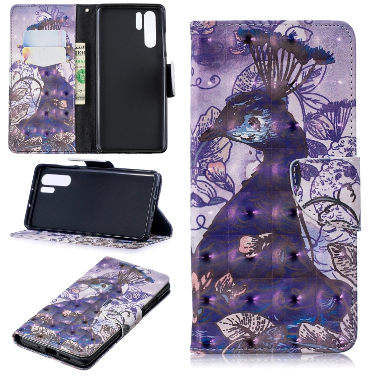 

3D Colored Drawing Pattern Horizontal Flip Leather Case for Huawei P30 Pro, with Holder & Card Slots & Wallet(Peacock)