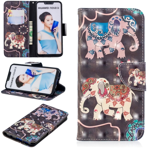 

3D Colored Drawing Pattern Horizontal Flip Leather Case for Huawei Nova3i &Psmart Plus, with Holder & Card Slots & Wallet(Two Elephants)