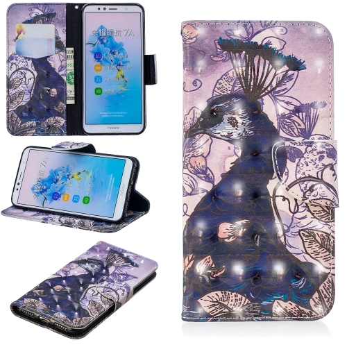 

3D Colored Drawing Pattern Horizontal Flip Leather Case for Huawei Honor 7A&Y6, with Holder & Card Slots & Wallet(Peacock)