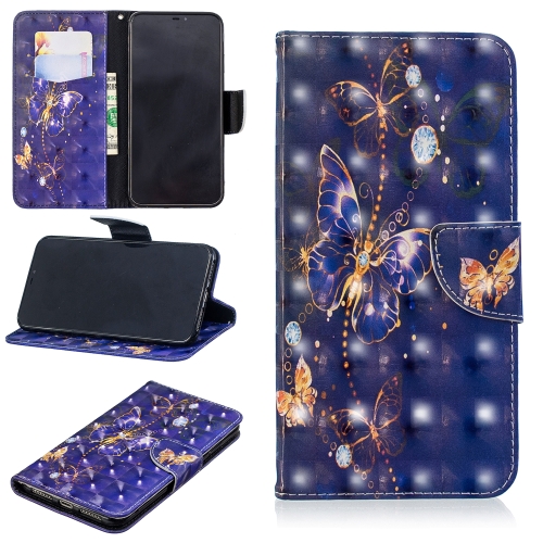 

3D Colored Drawing Pattern Horizontal Flip Leather Case for Huawei P Smart (2019), with Holder & Card Slots & Wallet(Purple Butterfly)