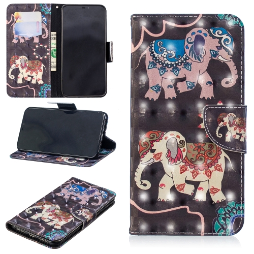 

3D Colored Drawing Pattern Horizontal Flip Leather Case for Huawei Mate 20 Pro, with Holder & Card Slots & Wallet(Two Elephants)