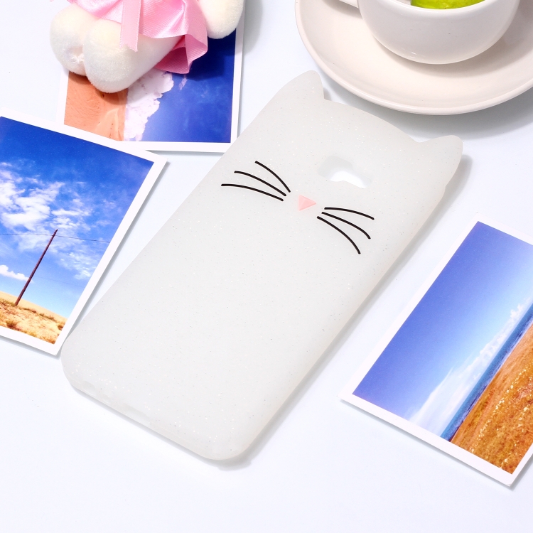 

Lovely 3D Moustache Cat Soft Silicone Back Case for Galaxy J4+(White)