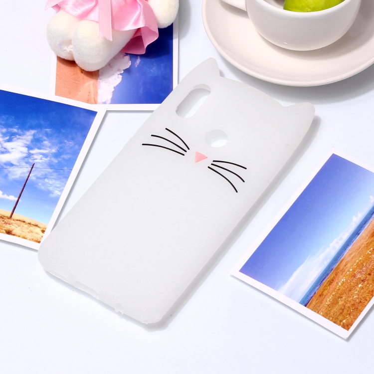 

Lovely 3D Moustache Cat Soft Silicone Back Case for Huawei Nova 3i(White)