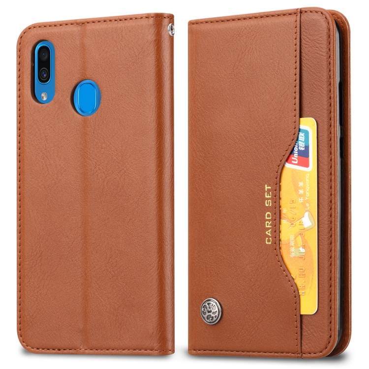 

Knead Skin Texture Horizontal Flip Leather Case for Galaxy A20e, with Photo Frame & Holder & Card Slots & Wallet(Brown)
