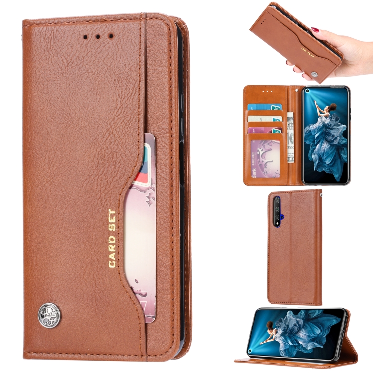 

Knead Skin Texture Horizontal Flip Leather Case for Huawei Honor 20, with Photo Frame & Holder & Card Slots & Wallet(Brown)