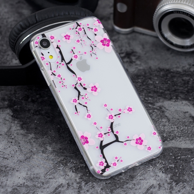 

High Transparent Pattern TPU Protective Case for iPhone XR(Plum Blossom)