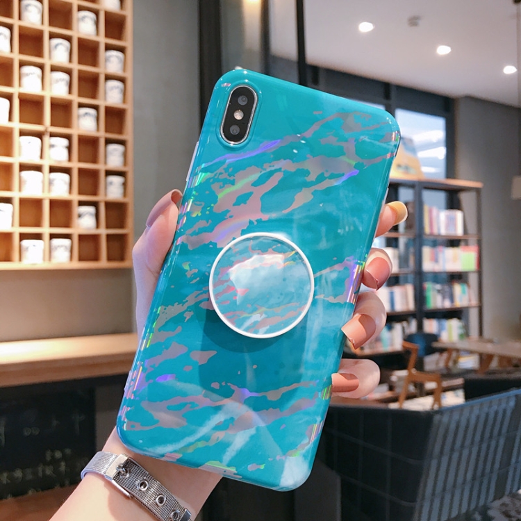 

Laser Marble Anti-drop TPU Protection Back Cover for iPhone X / XS, with Folding Holder(Green)