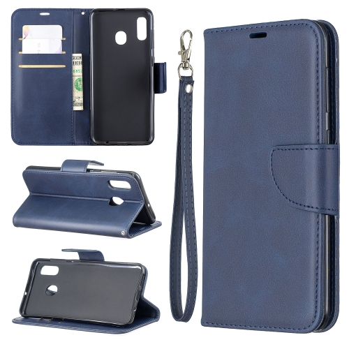 

Retro Lambskin Texture Pure Color Horizontal Flip PU Leather Case for Galaxy A40, with Holder & Card Slots & Wallet & Lanyard(Blue)