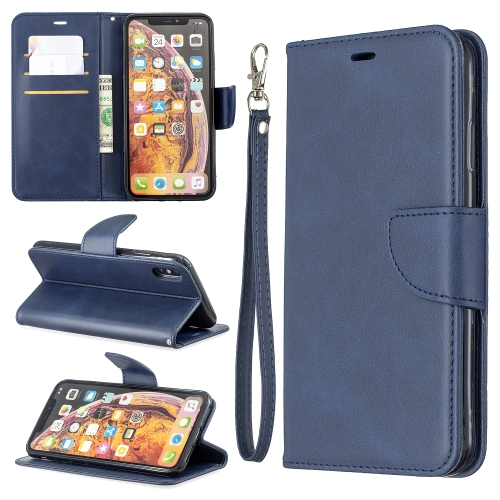 

Retro Lambskin Texture Pure Color Horizontal Flip PU Leather Case for Galaxy M10, with Holder & Card Slots & Wallet & Lanyard(Blue)