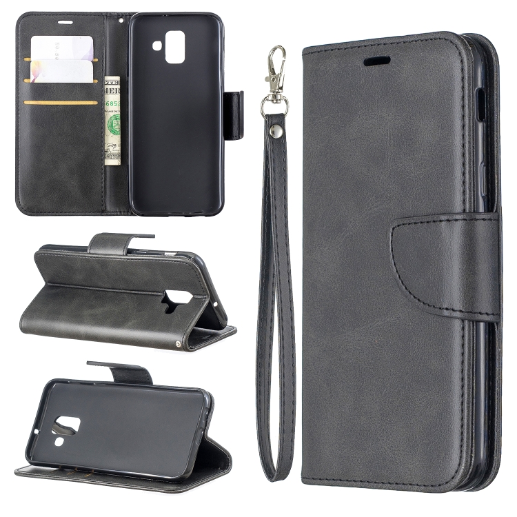 

Retro Lambskin Texture Pure Color Horizontal Flip PU Leather Case for Galaxy A6 2018, with Holder & Card Slots & Wallet & Lanyard(Black)