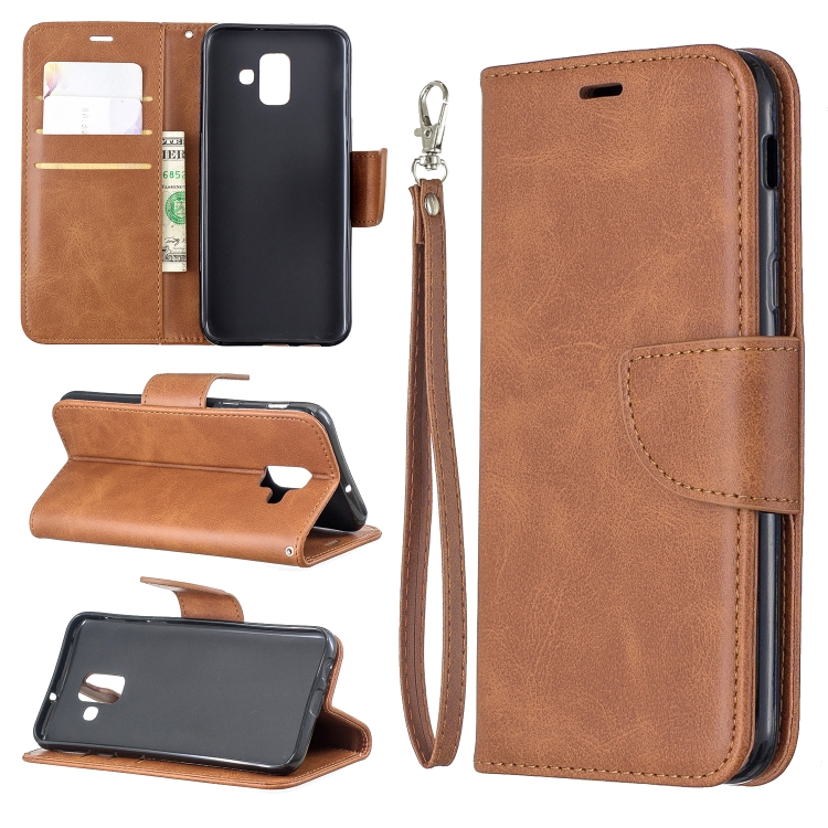 

Retro Lambskin Texture Pure Color Horizontal Flip PU Leather Case for Galaxy A6 2018, with Holder & Card Slots & Wallet & Lanyard(Brown)