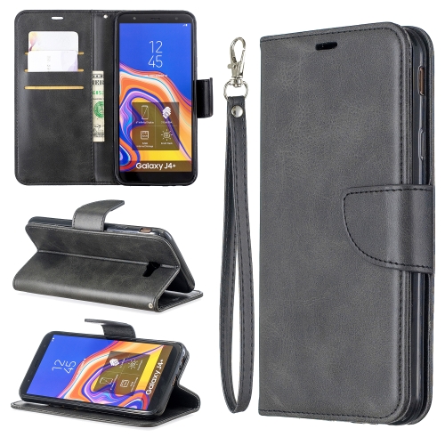 

Retro Lambskin Texture Pure Color Horizontal Flip PU Leather Case for Galaxy J4 2018, with Holder & Card Slots & Wallet & Lanyard(Black)