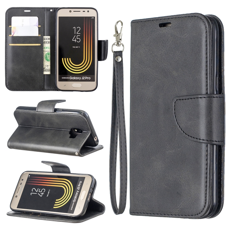 

Retro Lambskin Texture Pure Color Horizontal Flip PU Leather Case for Galaxy J2 Pro 2018, with Holder & Card Slots & Wallet & Lanyard(Black)