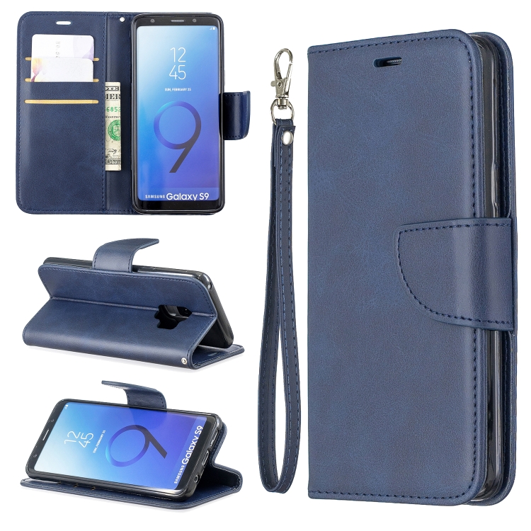 

Retro Lambskin Texture Pure Color Horizontal Flip PU Leather Case for Galaxy S9, with Holder & Card Slots & Wallet & Lanyard(Blue)