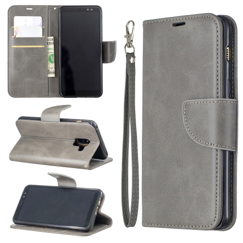 

Retro Lambskin Texture Pure Color Horizontal Flip PU Leather Case for Galaxy A8 2018 & A530, with Holder & Card Slots & Wallet & Lanyard(Grey)