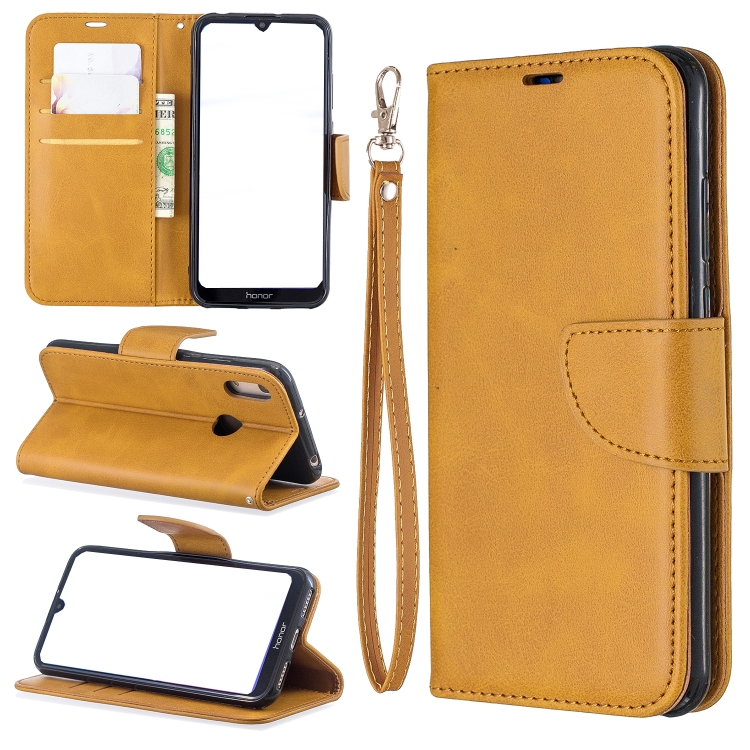 

Retro Lambskin Texture Pure Color Horizontal Flip PU Leather Case for for Huawei Y6 2019 & Y6 Pro 2019, with Holder & Card Slots & Wallet & Lanyard(Yellow)