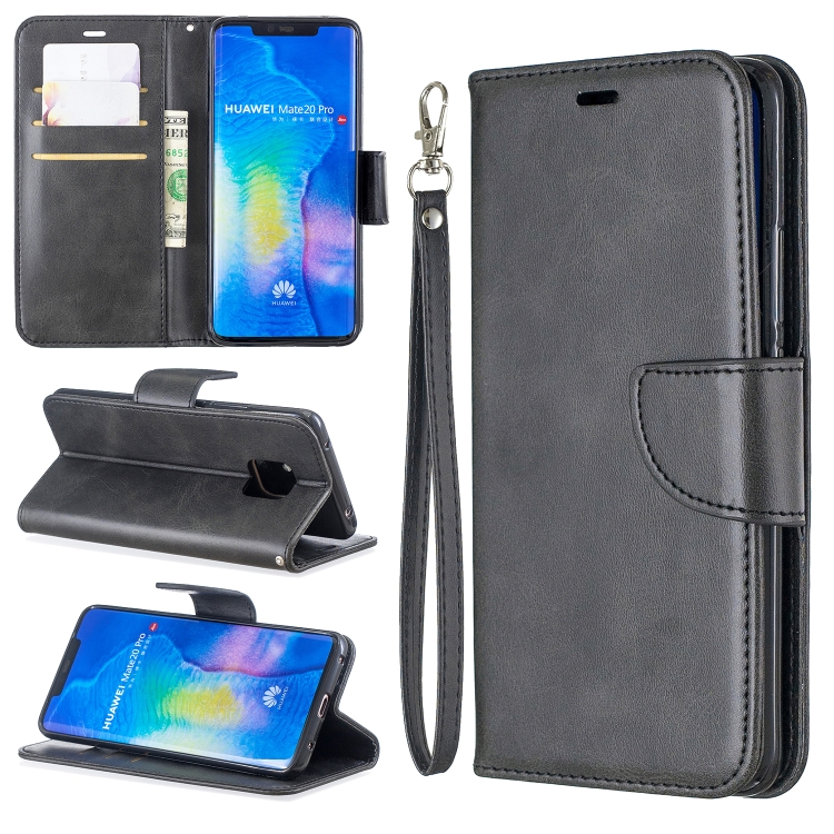 

Retro Lambskin Texture Pure Color Horizontal Flip PU Leather Case For Huawei Mate 20 Pro, with Holder & Card Slots & Wallet & Lanyard(Black)