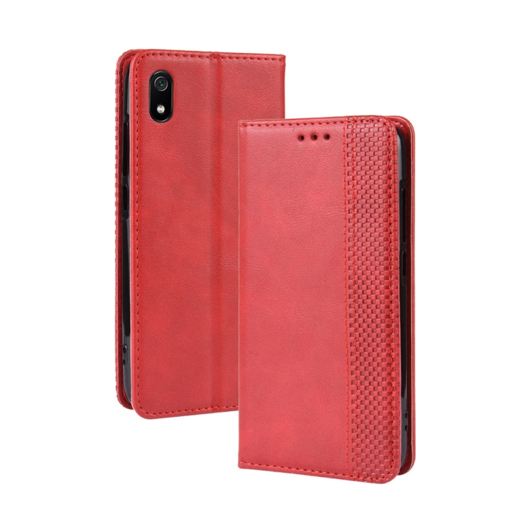 

Magnetic Buckle Retro Crazy Horse Texture Horizontal Flip Leather Case for Xiaomi Redmi 7A, with Holder & Card Slots & Photo Frame(Red)