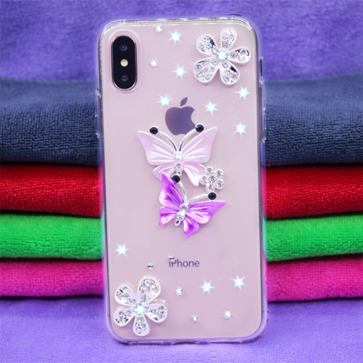 

Fevelove Diamond Encrusted Christmas Santa Claus Pattern TPU Protective Case Back Cover for iPhone X(Butterfly lovers)