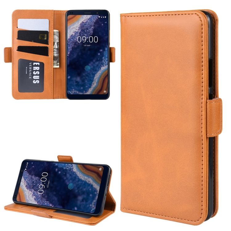 

Double Buckle Wallet Stand Leather Cell Phone Case for Nokia 9 PureView，with Wallet & Holder & Card Slots(Yellow)