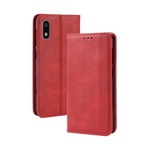 

Magnetic Buckle Retro Crazy Horse Texture Horizontal Flip Leather Case for Galaxy A10e , with Holder & Card Slots & Photo Frame(Red)