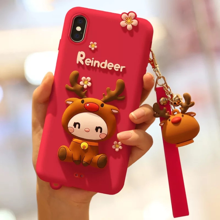 

Lovely Reindeer Full Package Anti Falling Silicone Sleeve for iPhone XS(Red)