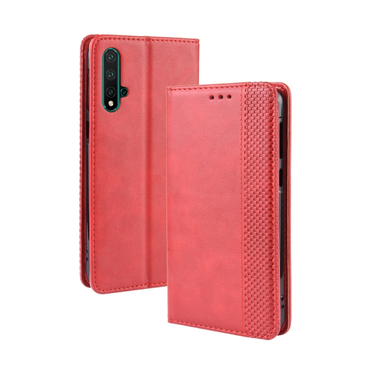 

Magnetic Buckle Retro Crazy Horse Texture Horizontal Flip Leather Case for Huawei Nova 5 / Nova 5 Pro, with Holder & Card Slots & Photo Frame(Red)