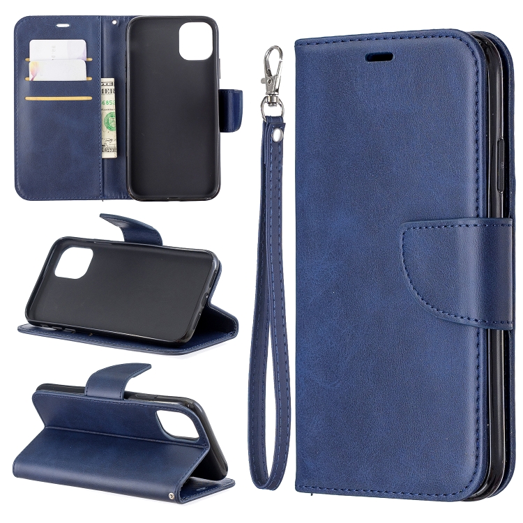 

Retro Lambskin Texture Pure Color Horizontal Flip PU Leather Case for iPhone 11, with Holder & Card Slots & Wallet & Lanyard(Blue)