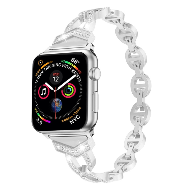 

8-shaped VO Diamond-studded Solid Stainless Steel Wrist Strap Watch Band for Apple Watch Series 3 & 2 & 1 38mm(Silver)