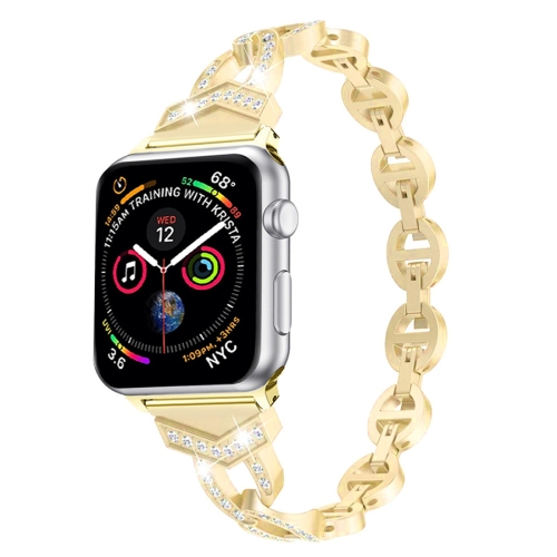

8-shaped VO Diamond-studded Solid Stainless Steel Wrist Strap Watch Band for Apple Watch Series 3 & 2 & 1 38mm(Gold)