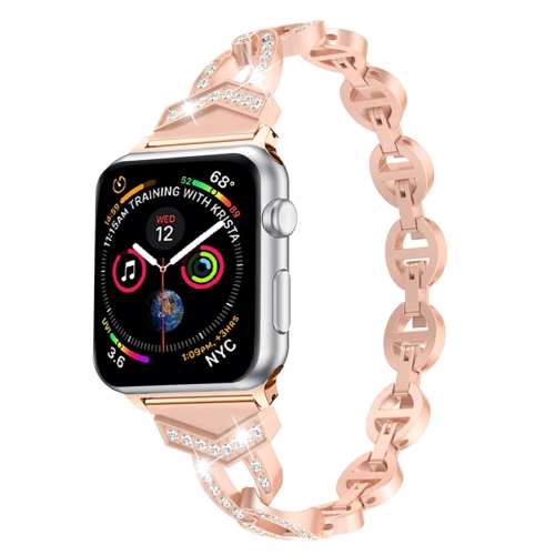 

8-shaped VO Diamond-studded Solid Stainless Steel Wrist Strap Watch Band for Apple Watch Series 3 & 2 & 1 38mm(Rose Gold)